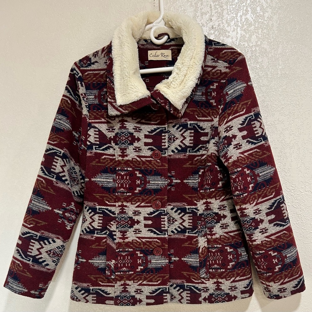 Cedar Rose Western Shacket Women’s Southwestern Aztec Boho Button Up Jacket Sz L